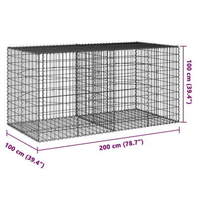 Gabion Basket with Cover 200x100x100 cm Galvanised Iron