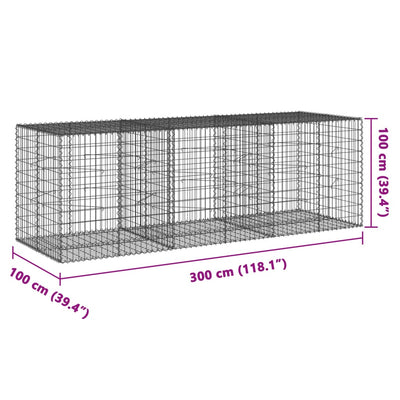 Gabion Basket with Cover 300x100x100 cm Galvanised Iron