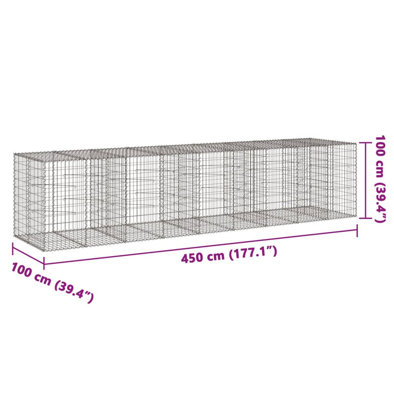 Gabion Basket with Cover 450x100x100 cm Galvanised Iron