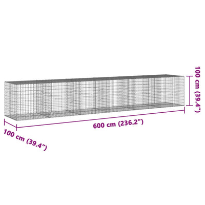 Gabion Basket with Cover 600x100x100 cm Galvanised Iron