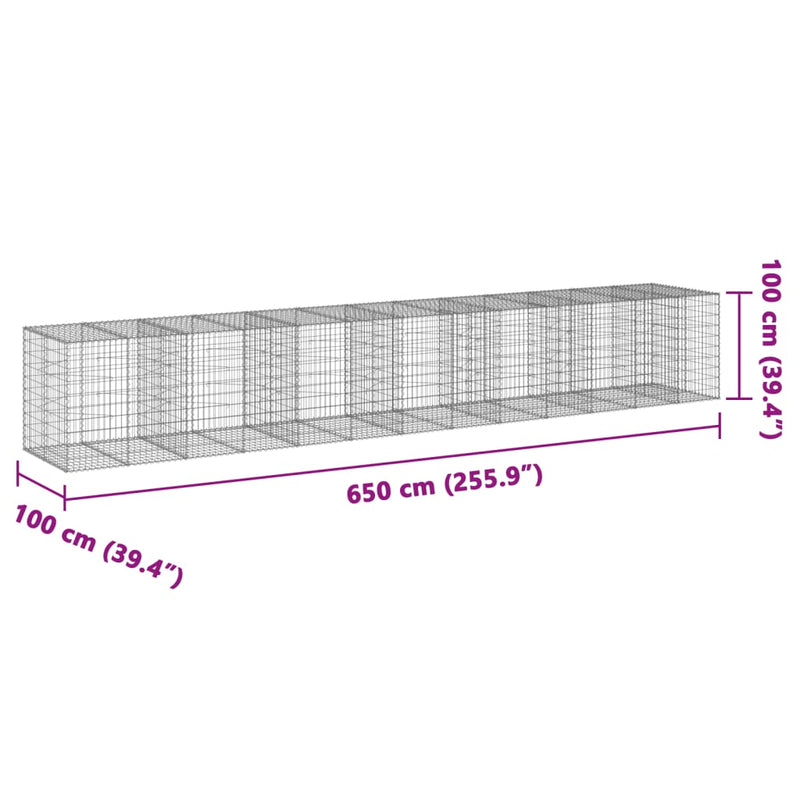 Gabion Basket with Cover 650x100x100 cm Galvanised Iron