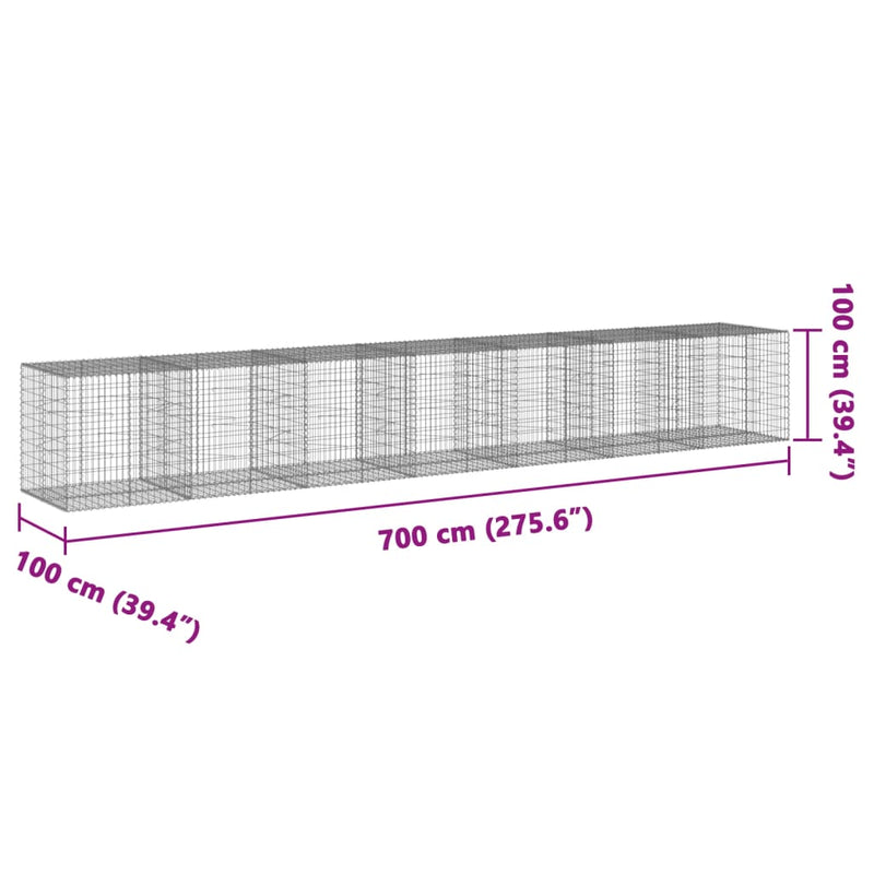 Gabion Basket with Cover 700x100x100 cm Galvanised Iron