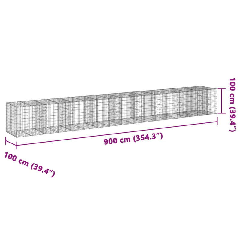 Gabion Basket with Cover 900x100x100 cm Galvanised Iron