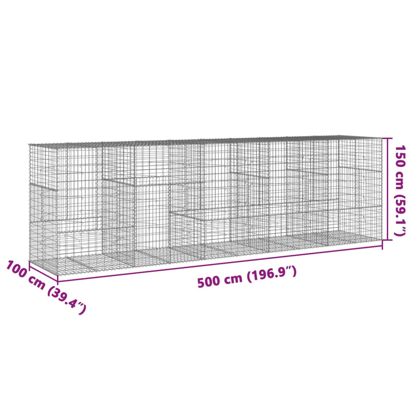 Gabion Basket with Cover 500x100x150 cm Galvanised Iron