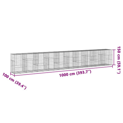 Gabion Basket with Cover 1000x100x150 cm Galvanised Iron