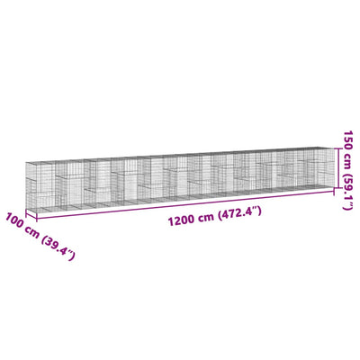 Gabion Basket with Cover 1200x100x150 cm Galvanised Iron