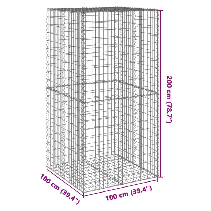 Gabion Basket with Cover 100x100x200 cm Galvanised Iron