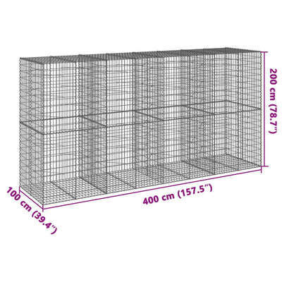 Gabion Basket with Cover 400x100x200 cm Galvanised Iron