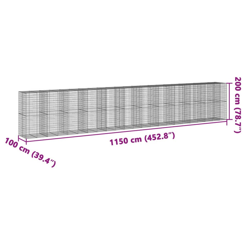 Gabion Basket with Cover 1150x100x200 cm Galvanised Iron