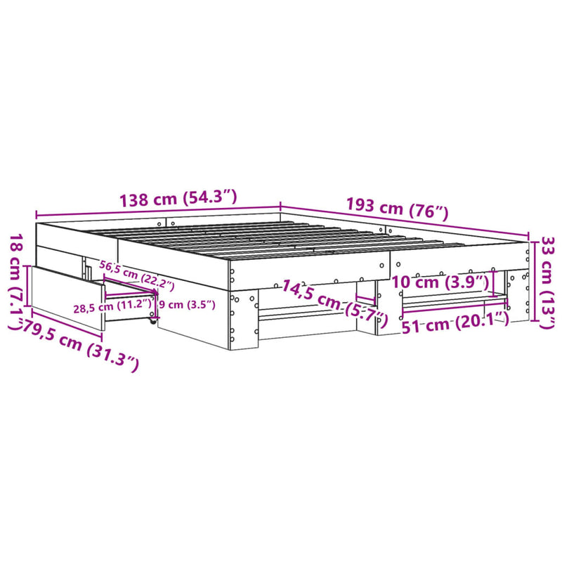 Bed Frame without Mattress Sonoma Oak 135x190 cm Engineered Wood