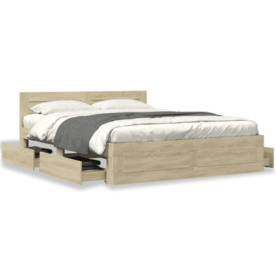 Bed Frame with Headboard without Mattress Sonoma Oak 150x200 cm