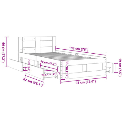 Bed Frame with Headboard without Mattress Sonoma Oak 90x190 cm