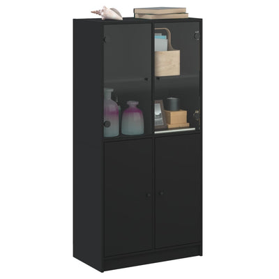 Highboard with Doors Black 68x37x142 cm Engineered Wood