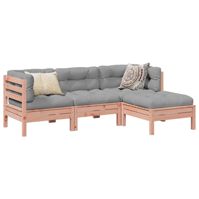 4 Piece Garden Sofa Set with Cushions Solid Wood Douglas Fir