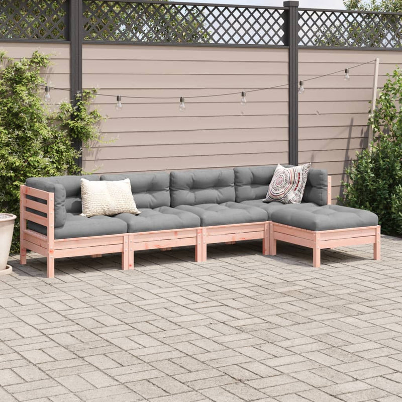 5 Piece Garden Sofa Set with Cushions Solid Wood Douglas Fir