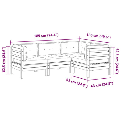 4 Piece Garden Sofa Set with Cushions Wax Brown Solid Wood Pine