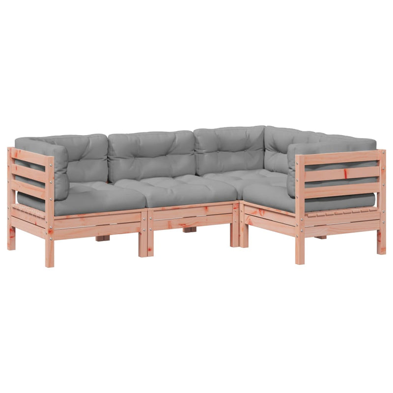 4 Piece Garden Sofa Set with Cushions Solid Wood Douglas Fir