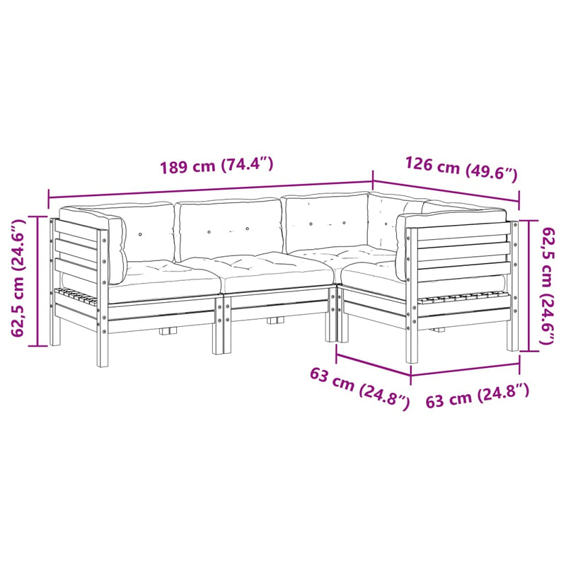 4 Piece Garden Sofa Set with Cushions Impregnated Wood Pine