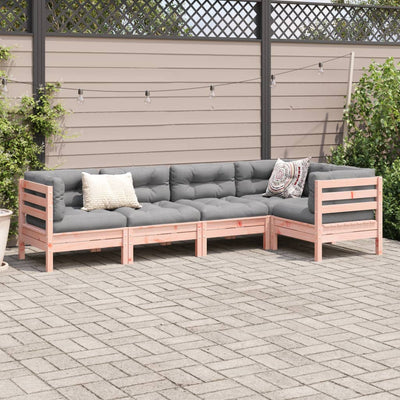 5 Piece Garden Sofa Set with Cushions Solid Wood Douglas Fir