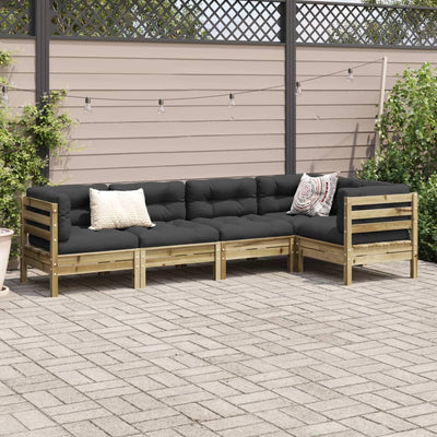 5 Piece Garden Sofa Set with Cushions Impregnated Wood Pine