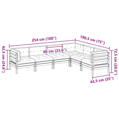 6 Piece Garden Sofa Set with Cushions Solid Wood Douglas Fir