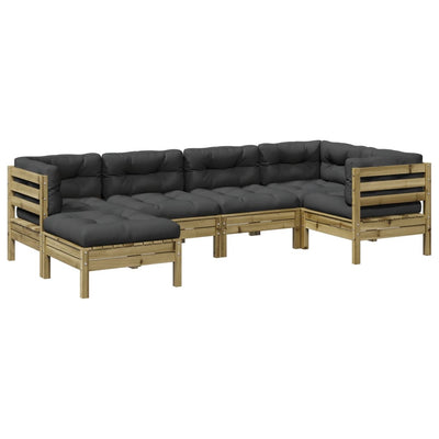 6 Piece Garden Sofa Set with Cushions Impregnated Wood Pine