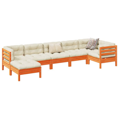 7 Piece Garden Sofa Set with Cushions Wax Brown Solid Wood Pine