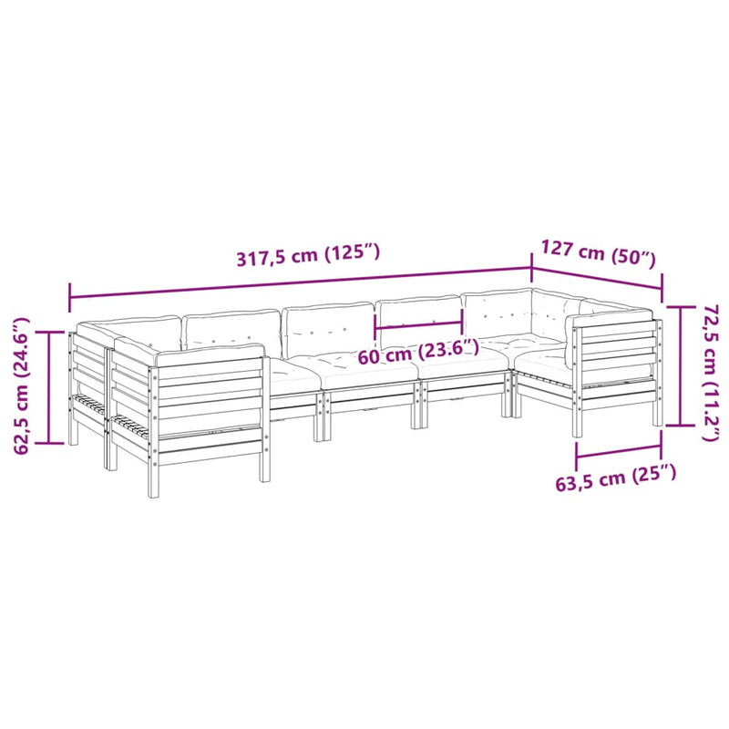 7 Piece Garden Sofa Set with Cushions Wax Brown Solid Wood Pine