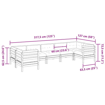 7 Piece Garden Sofa Set with Cushions Solid Wood Douglas Fir