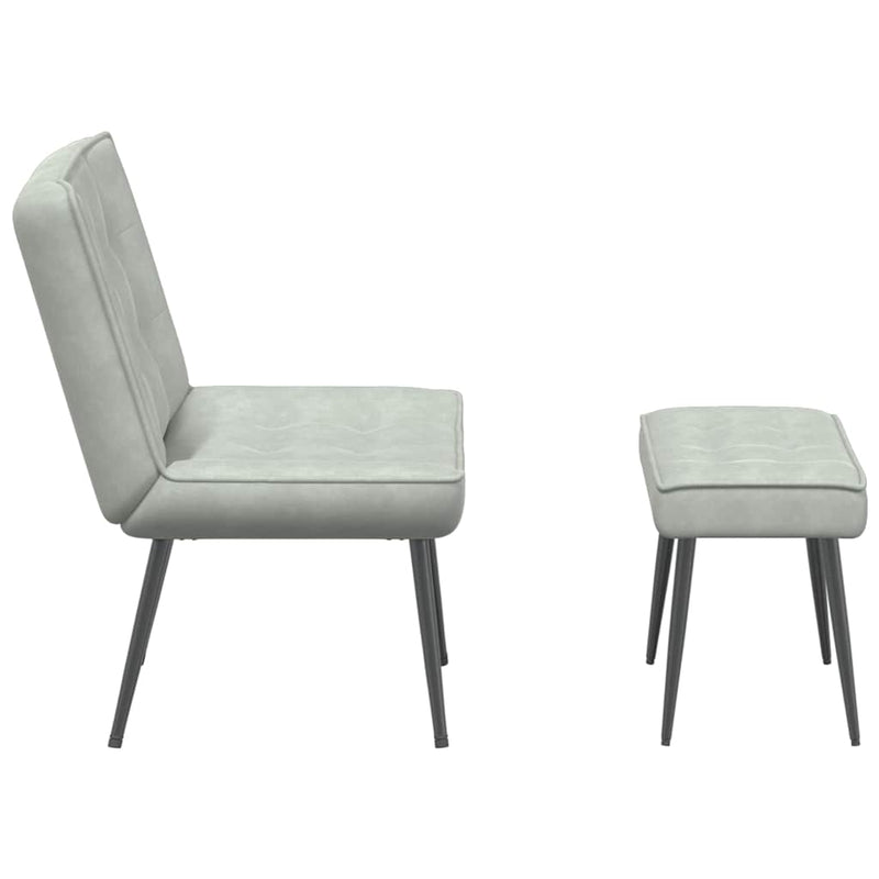 Relaxing Chair with Stool Light Grey Velvet