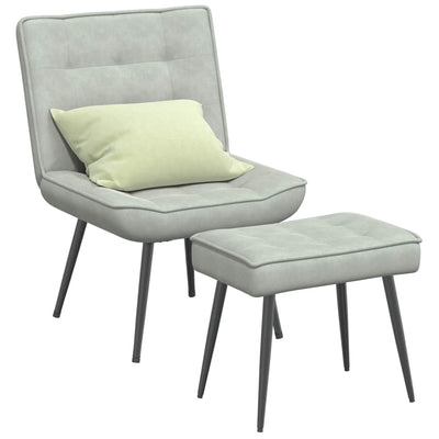 Relaxing Chair with Stool Light Grey Velvet