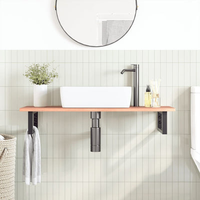 Basin Shelf Wall Mounted Steel and Solid Wood Oak