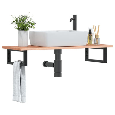 Basin Shelf Wall Mounted Steel and Solid Wood Oak