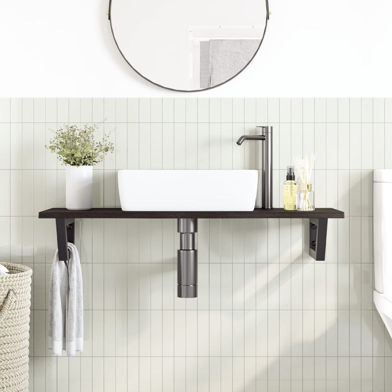 Basin Shelf Wall Mounted Steel and Solid Wood Oak