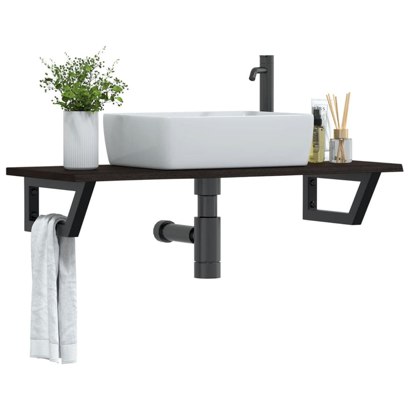 Basin Shelf Wall Mounted Steel and Solid Wood Oak