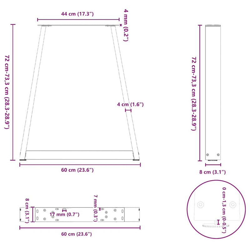 Coffee Table Legs V-Shape 2 pcs Black 60x(72-73) cm Steel