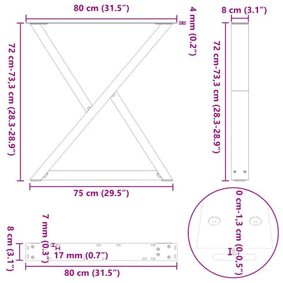 Dining Table Legs 2 pcs Black 80x(72-73.3) cm Steel