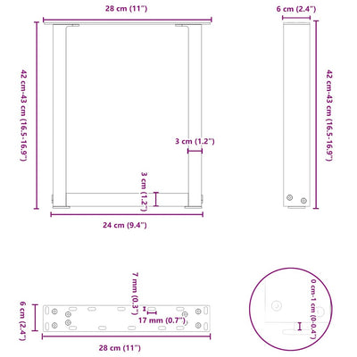 Coffee Table Legs U-Shaped 2 pcs Black 28x(42-43) cm Steel