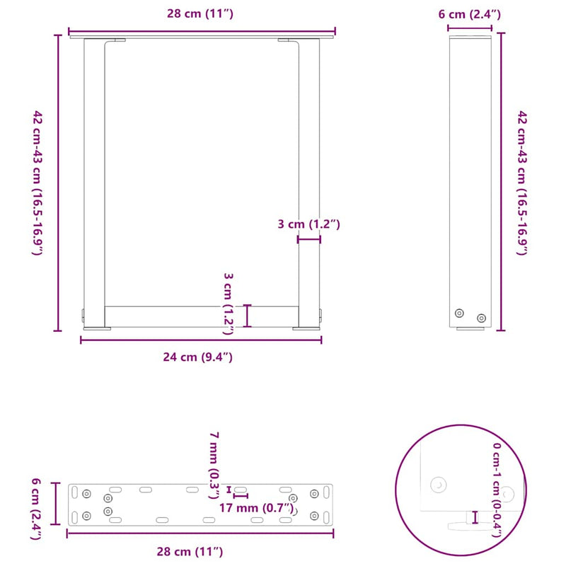 Coffee Table Legs U-Shaped 2 pcs Black 28x(42-43) cm Steel