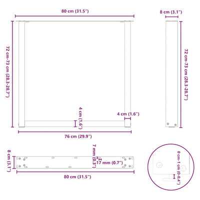 Coffee Table Legs U-Shaped 2 pcs Black 80x(72-73) cm Steel