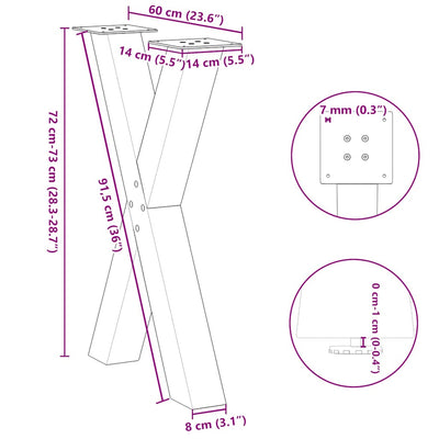 Dining Table Legs X-Shaped 2 pcs Black 60x(72-73) cm Steel