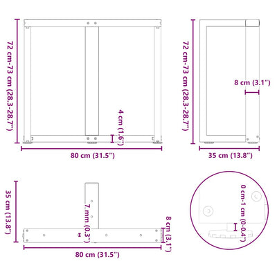 Dining Table Legs T-Shaped 2 pcs Black 80x35x(72-73) cm Steel