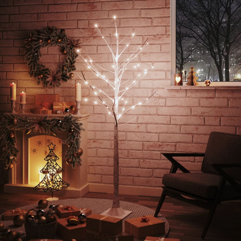 Artificial Christmas Tree Warm White 96 LEDs 180 cm White Birch