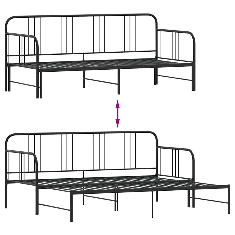 Daybed with Trundle without Mattress Black 92x187 cm Single Metal