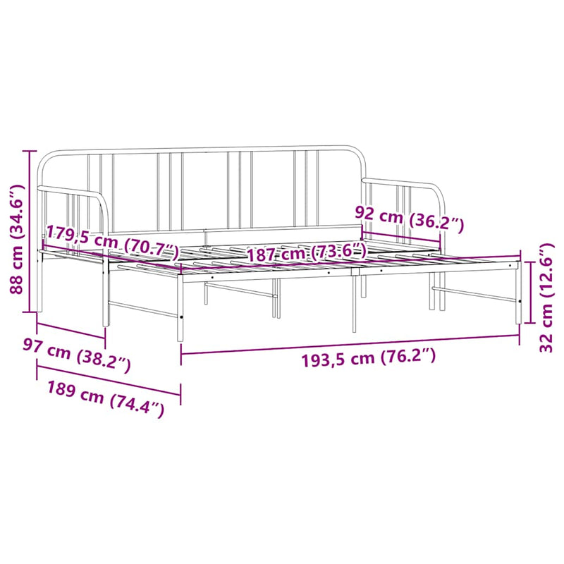 Daybed with Trundle without Mattress Black 92x187 cm Single Metal