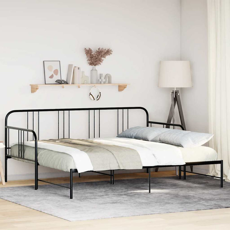 Daybed with Trundle without Mattress Black 92x187 cm Single Metal