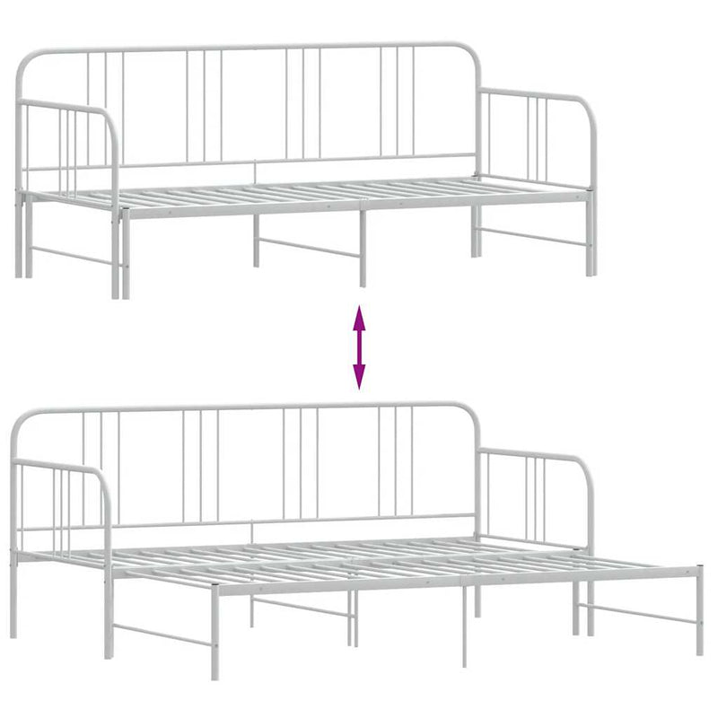 Daybed with Trundle without Mattress White 92x187 cm Single Metal