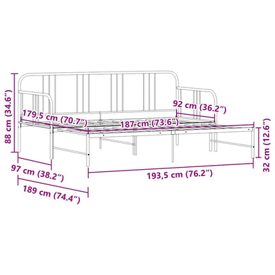 Daybed with Trundle without Mattress White 92x187 cm Single Metal