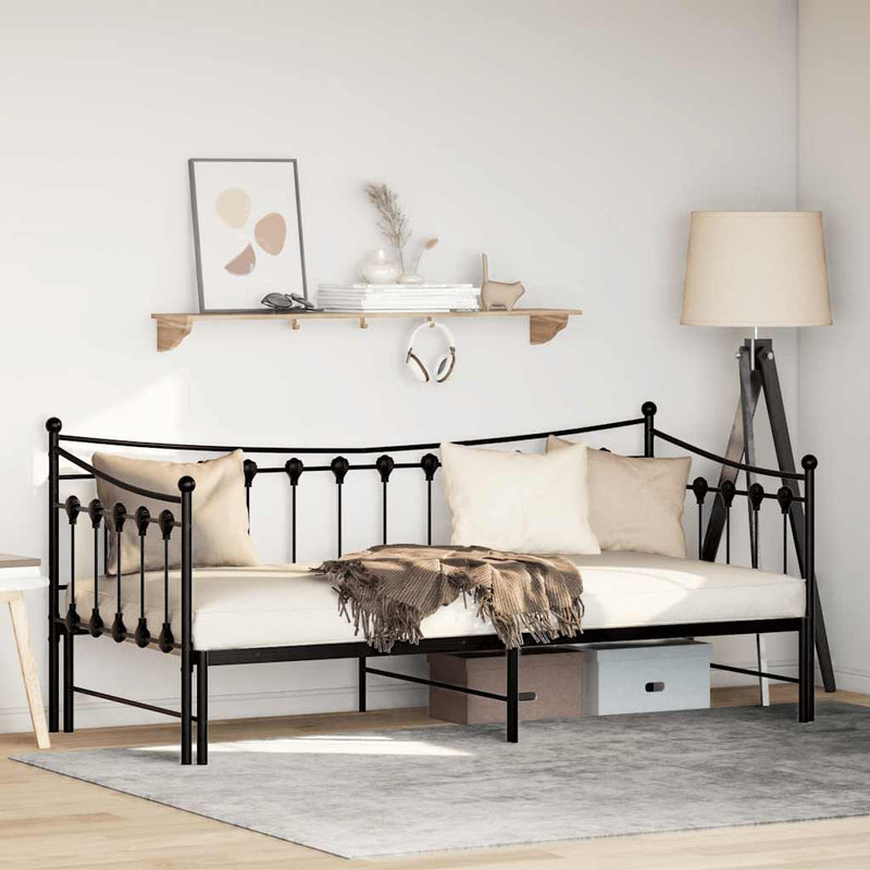 Daybed with Trundle without Mattress Black 92x187 cm Single Metal