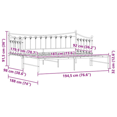 Daybed with Trundle without Mattress Black 92x187 cm Single Metal